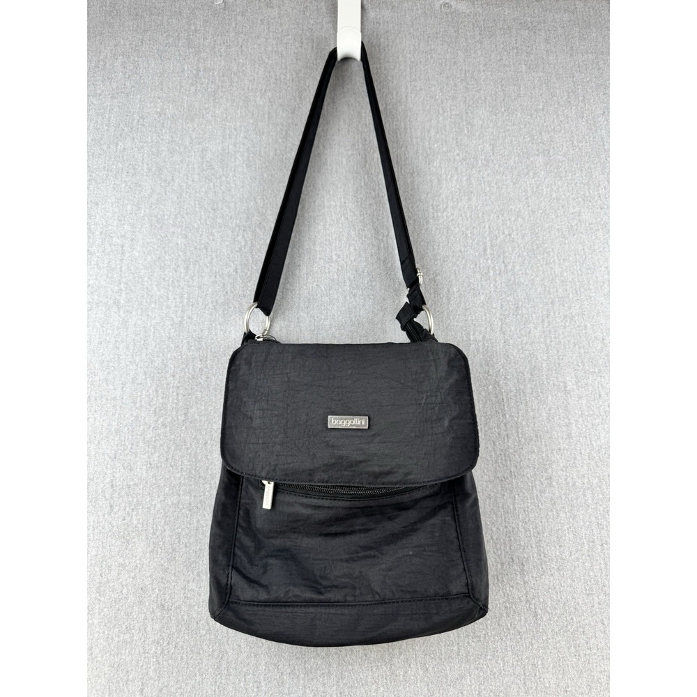 Baggallini Crossbody Bag Black Nylon Travel Purse Organizer Flap Zip